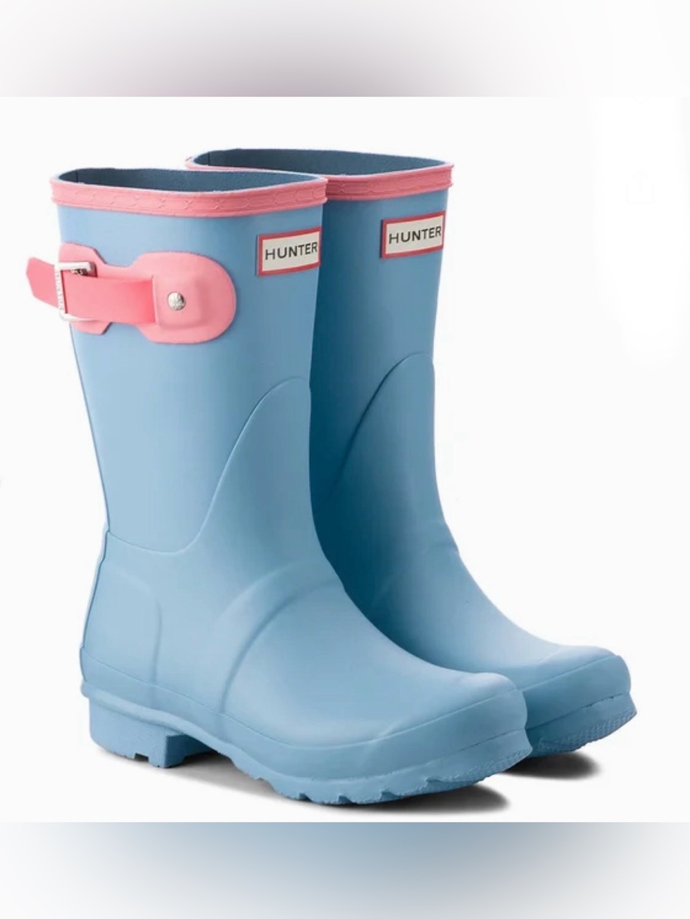 Hunter Women’s Short Rubber Boots Rain Waterproof Colourblock Blue Pink Size 7